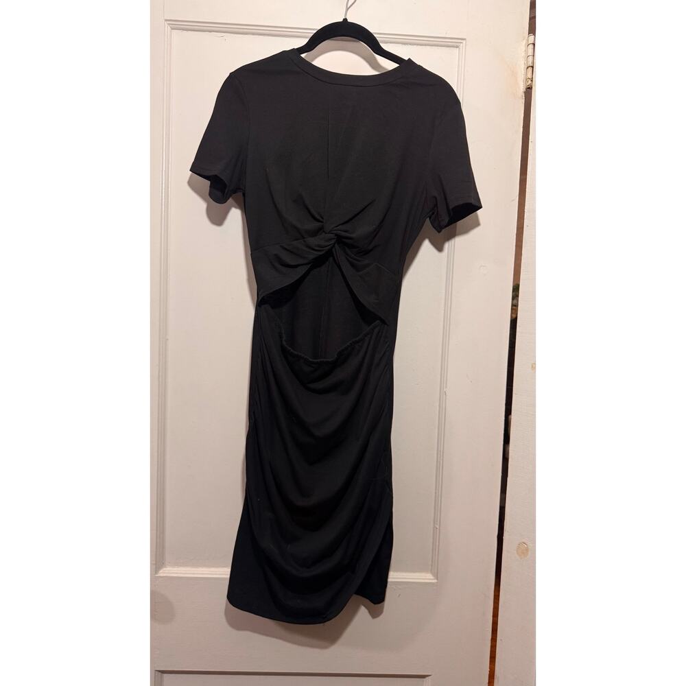 Women's Black Short Sleeve Ruched Cut Out T-Shirt Midi Dress Size M